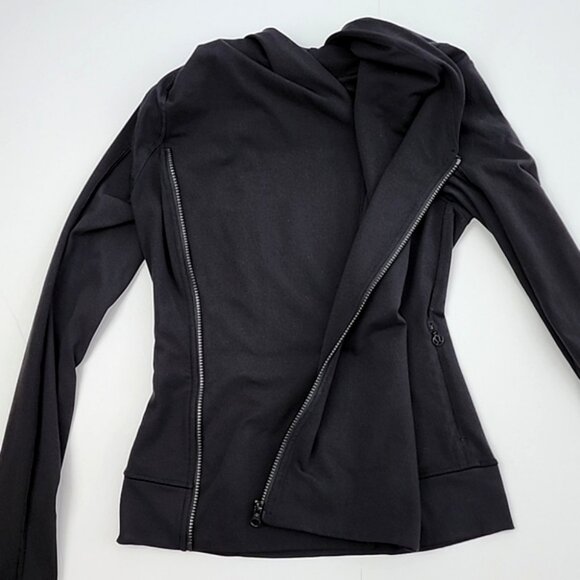 Lululemon Bhakti Yoga Jacket Black Assymetical Double Zipper High Collar Size 6 - Picture 10 of 14